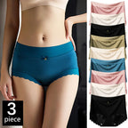 Pack of 3 High Waisted Ice Silk Briefs - Ribbed Edges & Bow