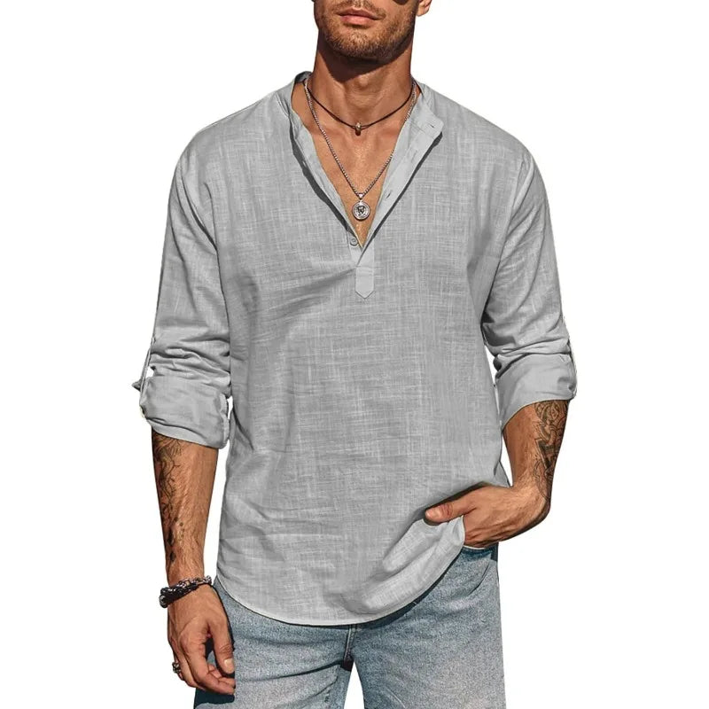 Chemise Lin Respirante à Col Ouvert Homme