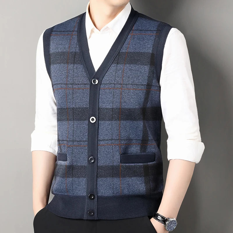 Sleeveless patterned knit cardigan