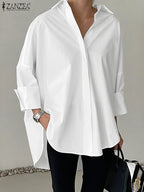 Women's Oversized Collared Shirt with Fold-Up Sleeves