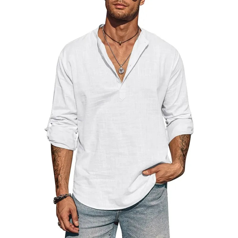 Chemise Lin Respirante à Col Ouvert Homme