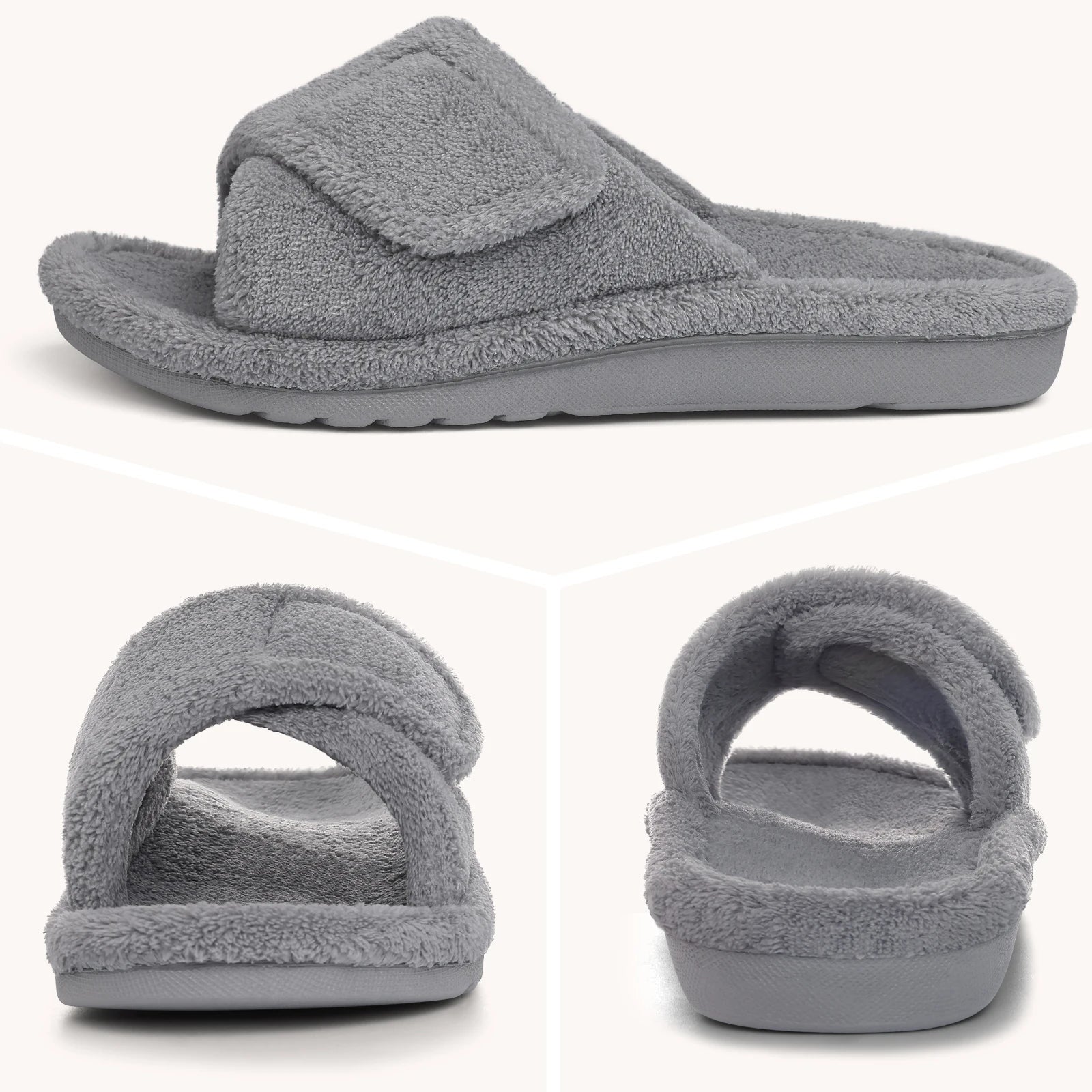 Open-Toe Indoor Slippers with Hook-and-Loop Fastener & Non-Slip Sole