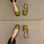 Sandales à talon et bout carré - Cuir PU
