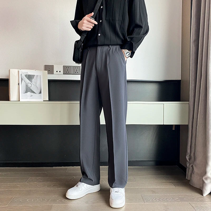 Men's Pleated Straight-Leg Suit Trousers