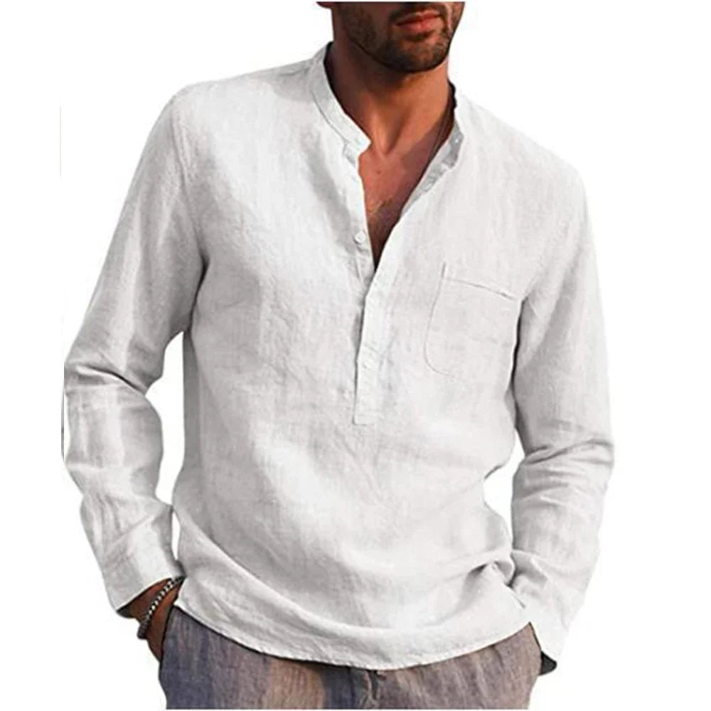 Linen Grandad Collar Shirt