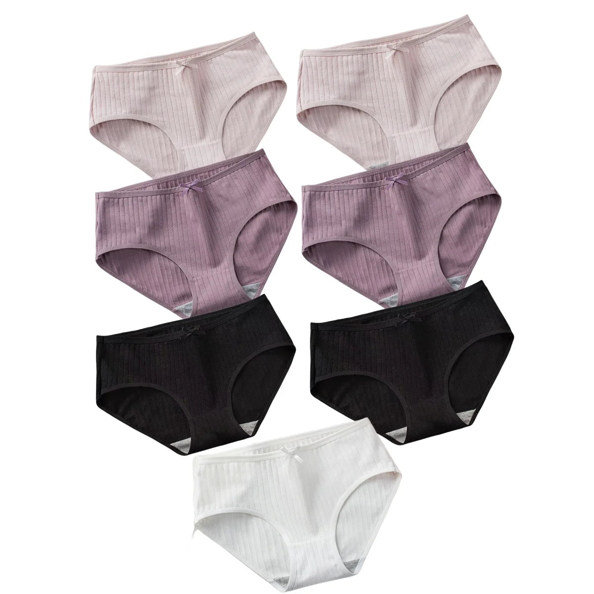 Pack of 7 Ribbed Cotton Briefs with Small Bow