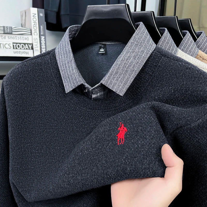 Men's Warm Winter Sweater with Integrated Polo Collar