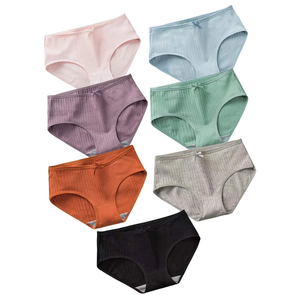 Pack of 7 Ribbed Cotton Briefs with Small Bow