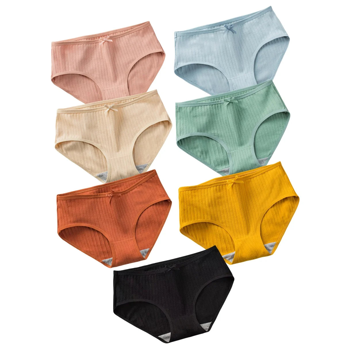 Pack of 7 Ribbed Cotton Briefs with Small Bow