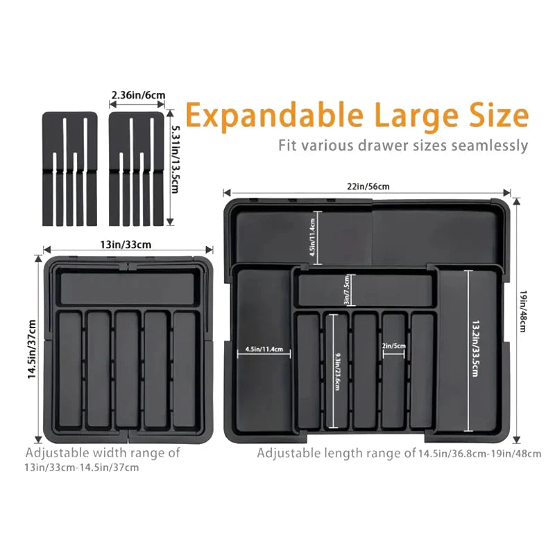Organisateur XXL Compartimenté et Extensible - Couverts, Couteaux & Ustensiles