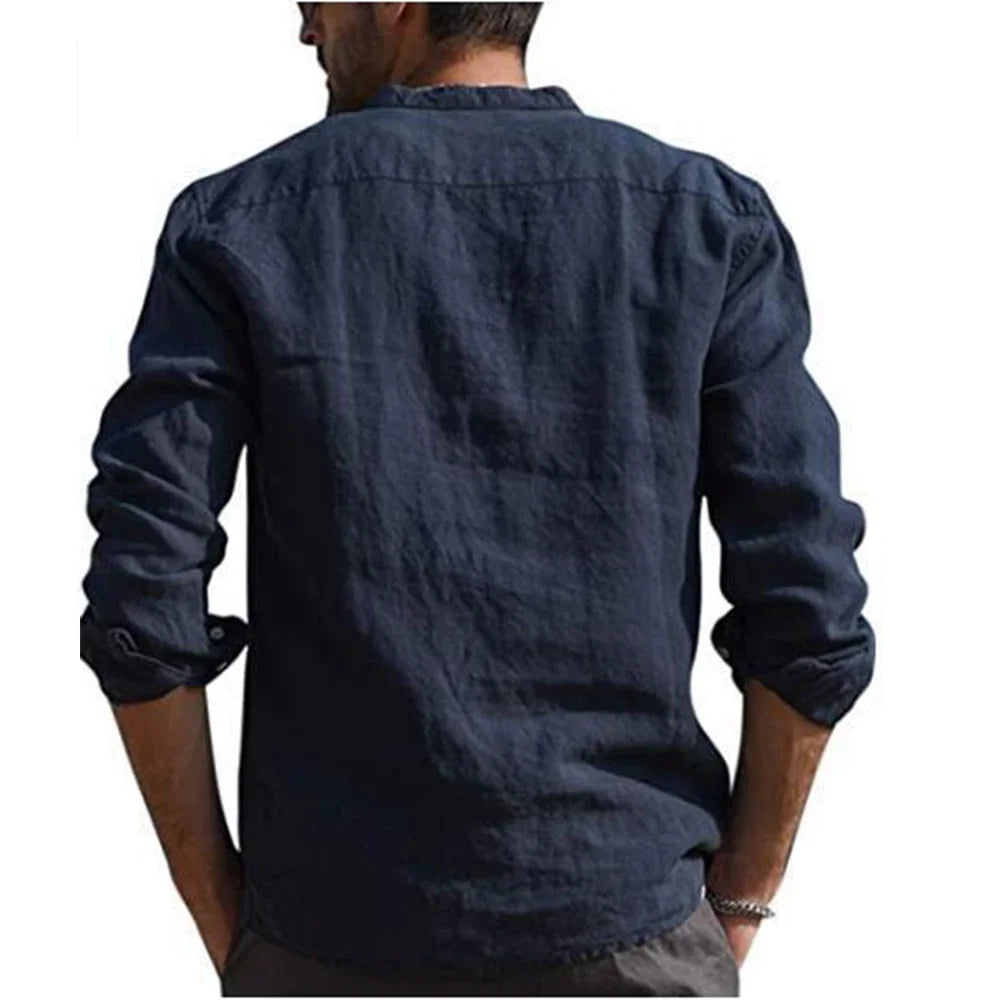 Linen Grandad Collar Shirt