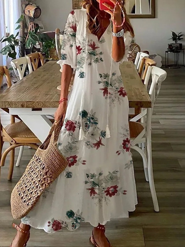 Long floral print summer dress