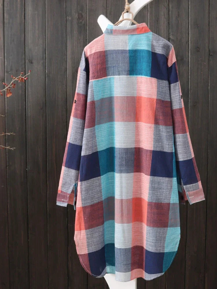 Chemise à Carreaux longue en Coton Mi-Saison - Femme