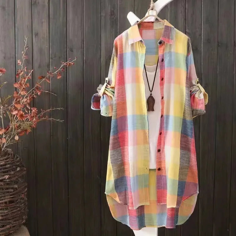 Women's Mid-Season Long Check Cotton Shirt
