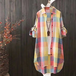 Chemise à Carreaux longue en Coton Mi-Saison - Femme