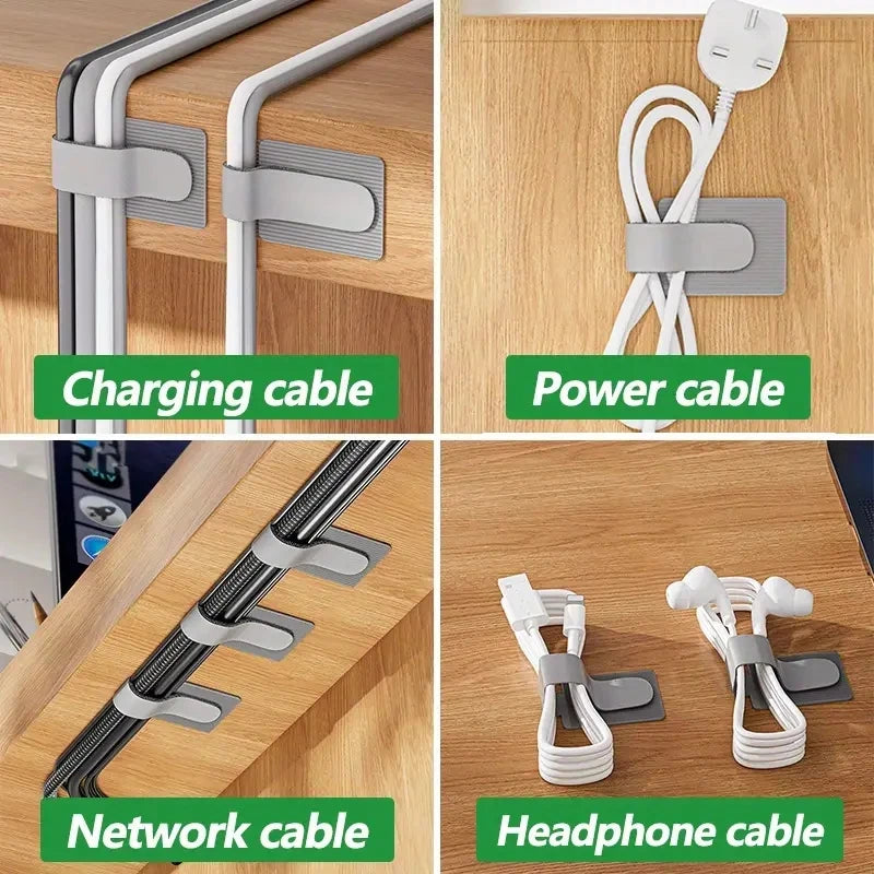 100x Self-adhesive Cable Tie - Reusable Hook and Loop