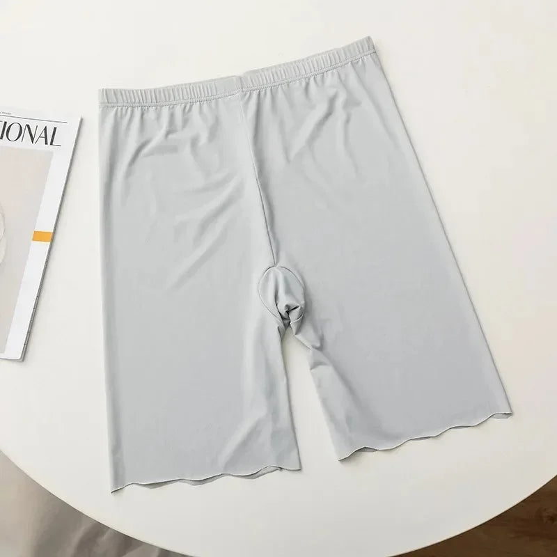 Women's Icy Silk Effect Anti-Chafe Shorts – High-Waisted Seamless for Dresses and Skirts