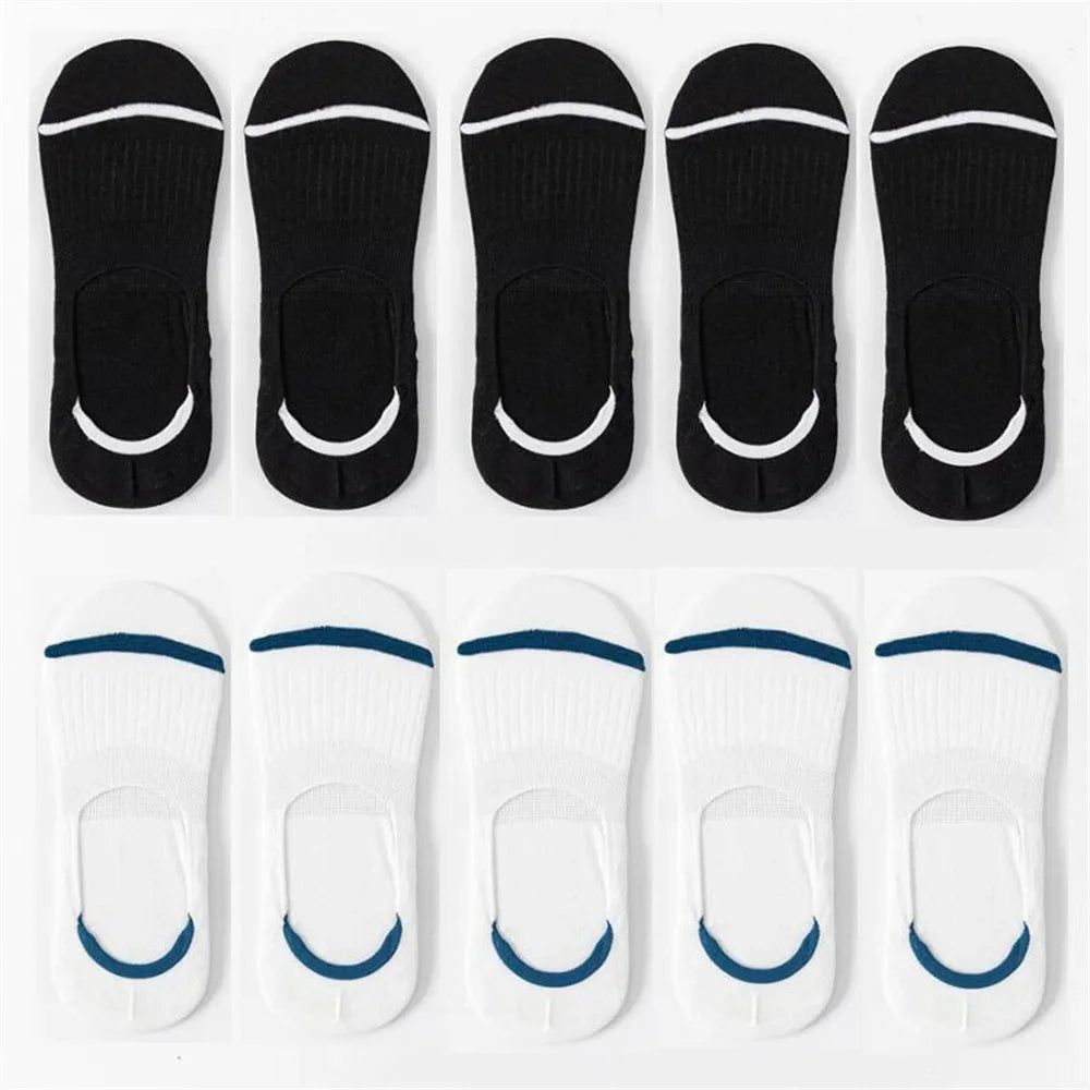 Lot of 10 Pairs Men's Invisible Cotton Socks — Silicone Non-Slip