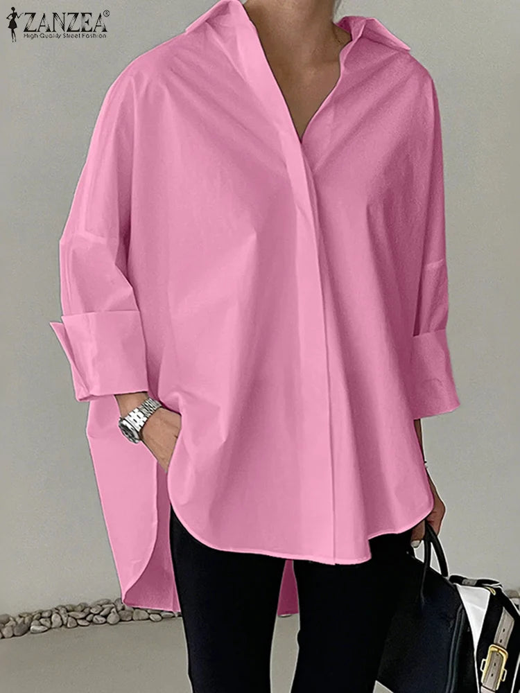 Women's Oversized Collared Shirt with Fold-Up Sleeves