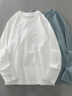 T-Shirt Homme Manches Longues en Coton à Col Rond & Coupe Ample - 11 Couleurs Unies
