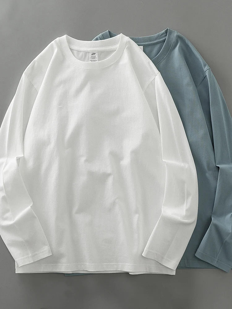 T-Shirt Homme Manches Longues en Coton à Col Rond & Coupe Ample - 11 Couleurs Unies