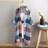 Chemise à Carreaux longue en Coton Mi-Saison - Femme