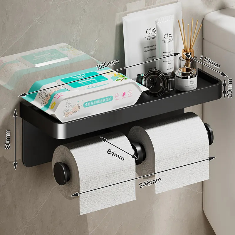 Toilet Paper Holder with Integrated Storage Shelf