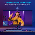 Webcam 4K 1080P 60FPS USB Clipsable - Duo Micros, Autofocus...