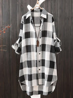 Chemise à Carreaux longue en Coton Mi-Saison - Femme