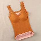 Débardeur Thermique Femme Doublé Polaire à Dentelle – Sous-Vêtement Chaud & Doux d’Hiver