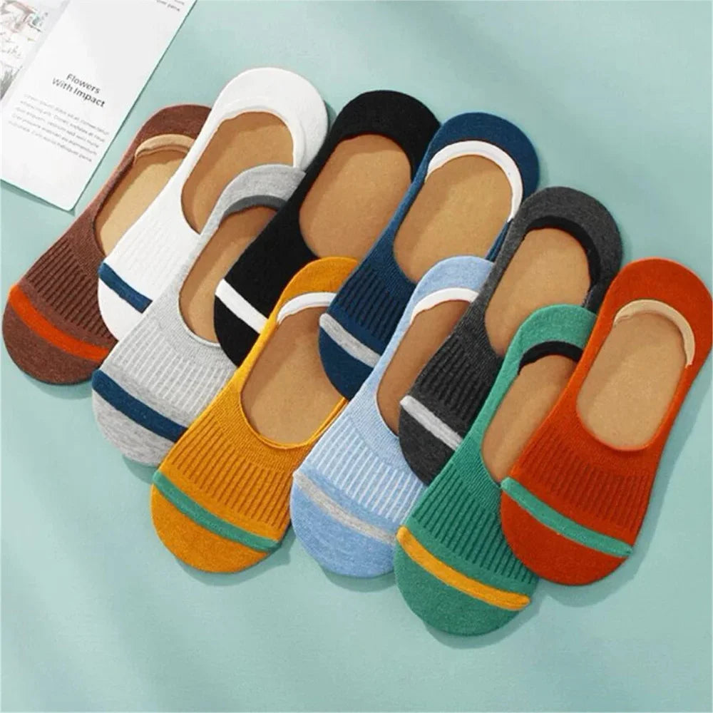 Lot of 10 Pairs Men's Invisible Cotton Socks — Silicone Non-Slip