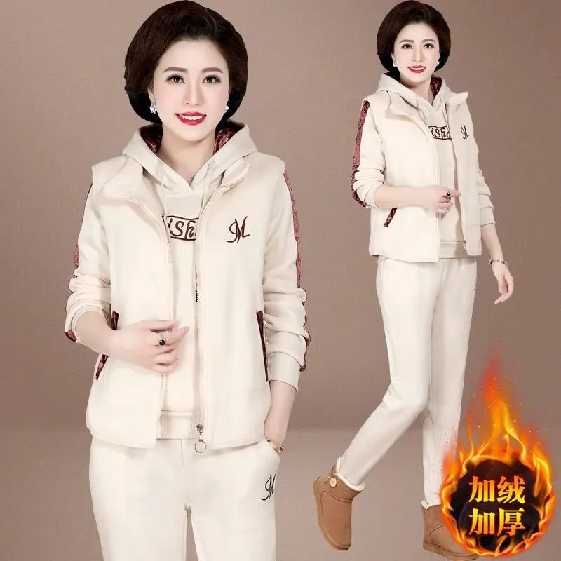Women's 3-Piece Set - Joggers, Sweatshirt & Puffer Jacket