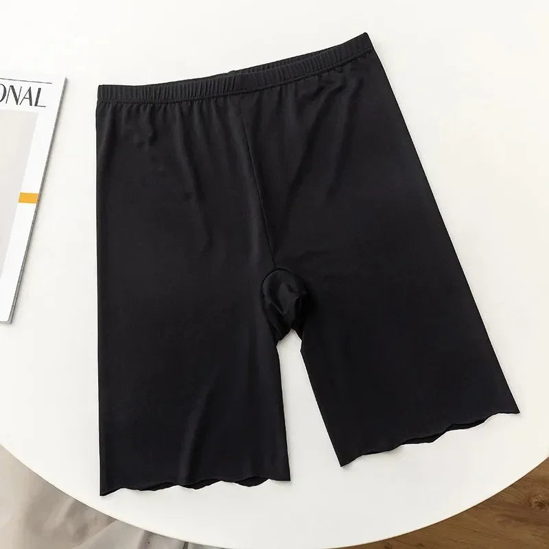 Women's Icy Silk Effect Anti-Chafe Shorts – High-Waisted Seamless for Dresses and Skirts