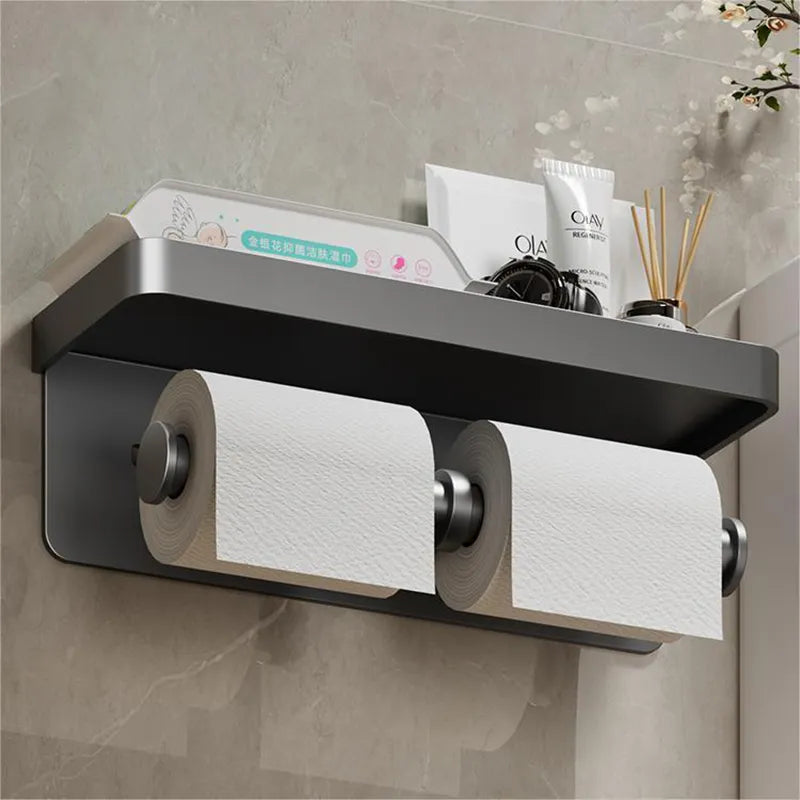 Toilet Paper Holder with Integrated Storage Shelf