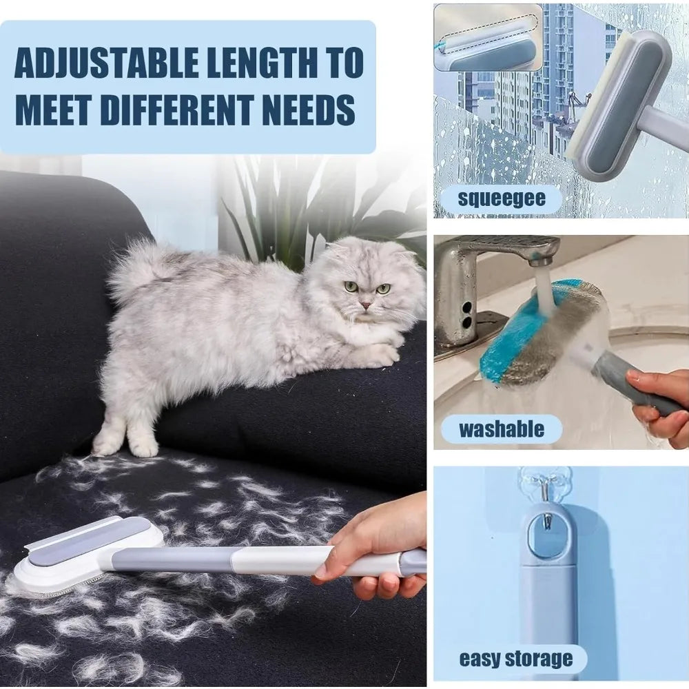 Reusable 4-in-1 Long-Handled Pet Hair Remover Brush — Washable, Dog & Cat, Sofa & Clothing