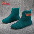 Fuzzy Loopback Bootie Slippers with PU Leather Strap
