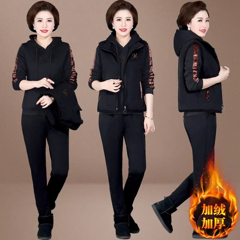 Women's 3-Piece Set - Joggers, Sweatshirt & Puffer Jacket
