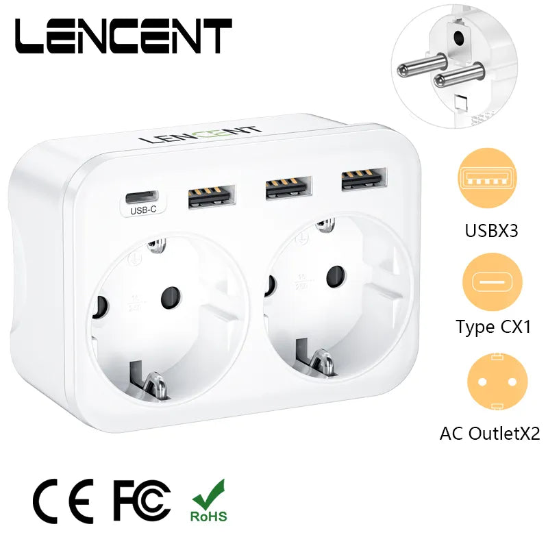 Multiprise 6 en 1 - 2 Prises + 3 USB + 1 USB-C
