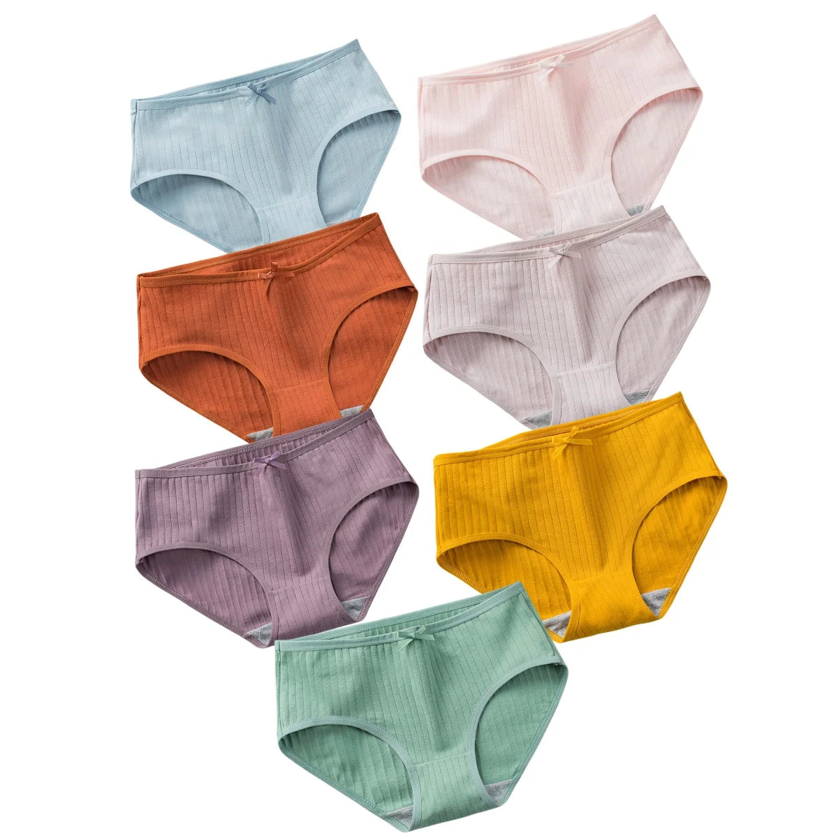 Pack of 7 Ribbed Cotton Briefs with Small Bow