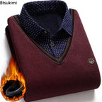 V-Neck Sweater with Patterned Shirt - Men