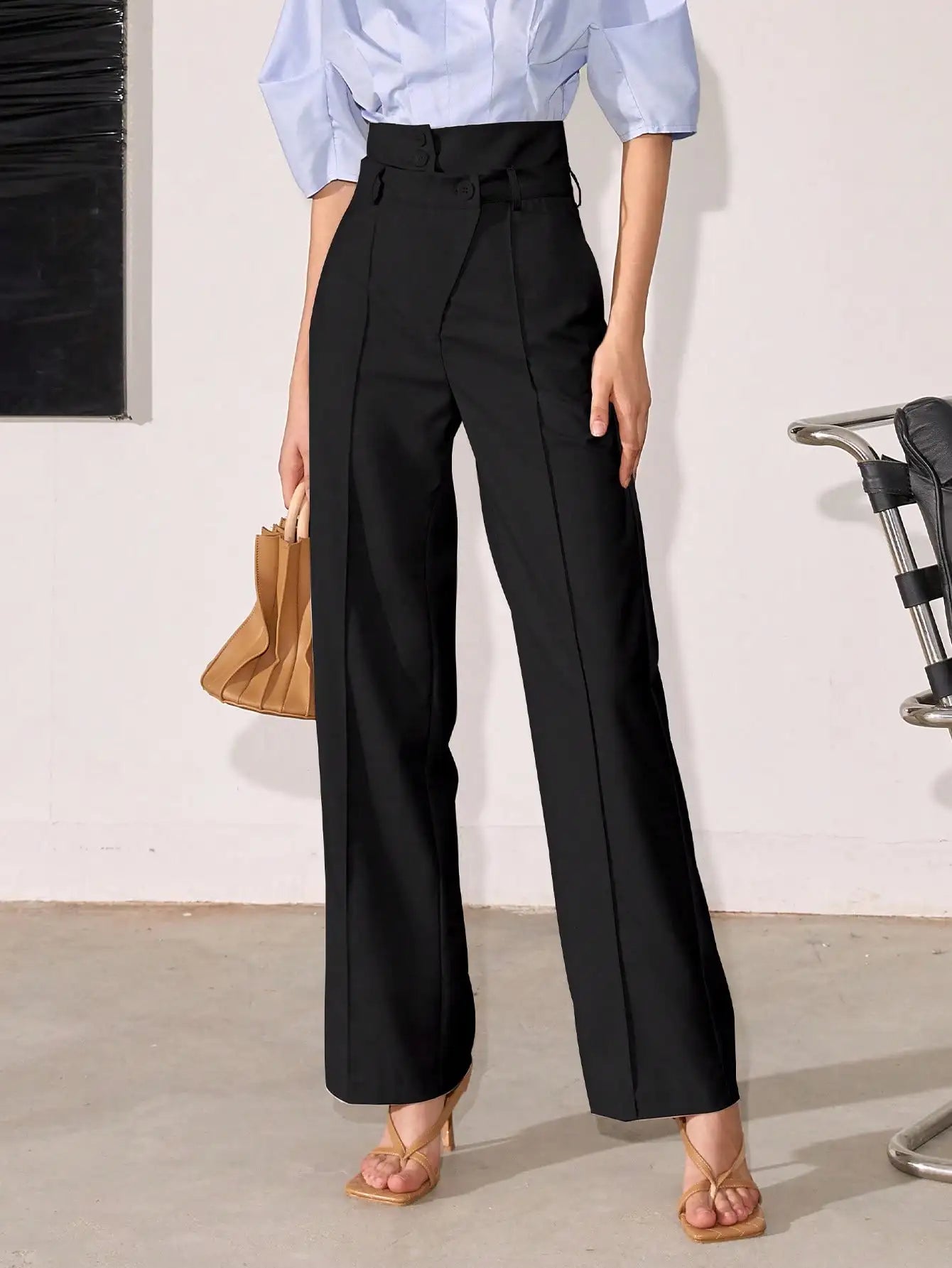 Women's High-Waisted Pleated Tailored Trousers