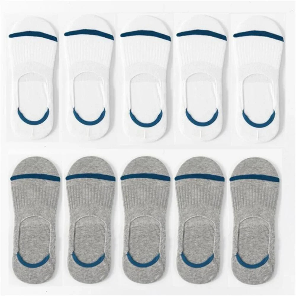 Lot of 10 Pairs Men's Invisible Cotton Socks — Silicone Non-Slip
