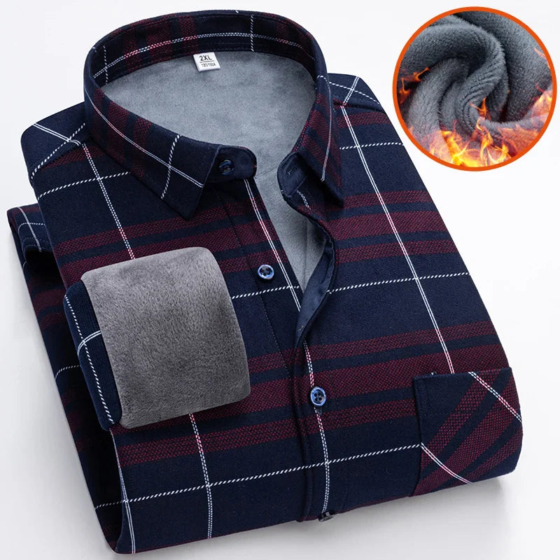 Men's thick corduroy plaid shirt