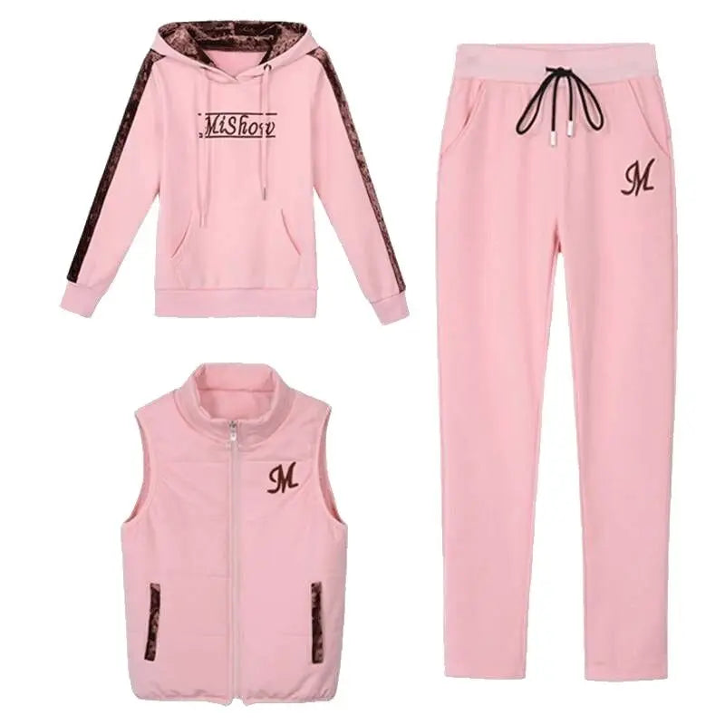 Women's 3-Piece Set - Joggers, Sweatshirt & Puffer Jacket