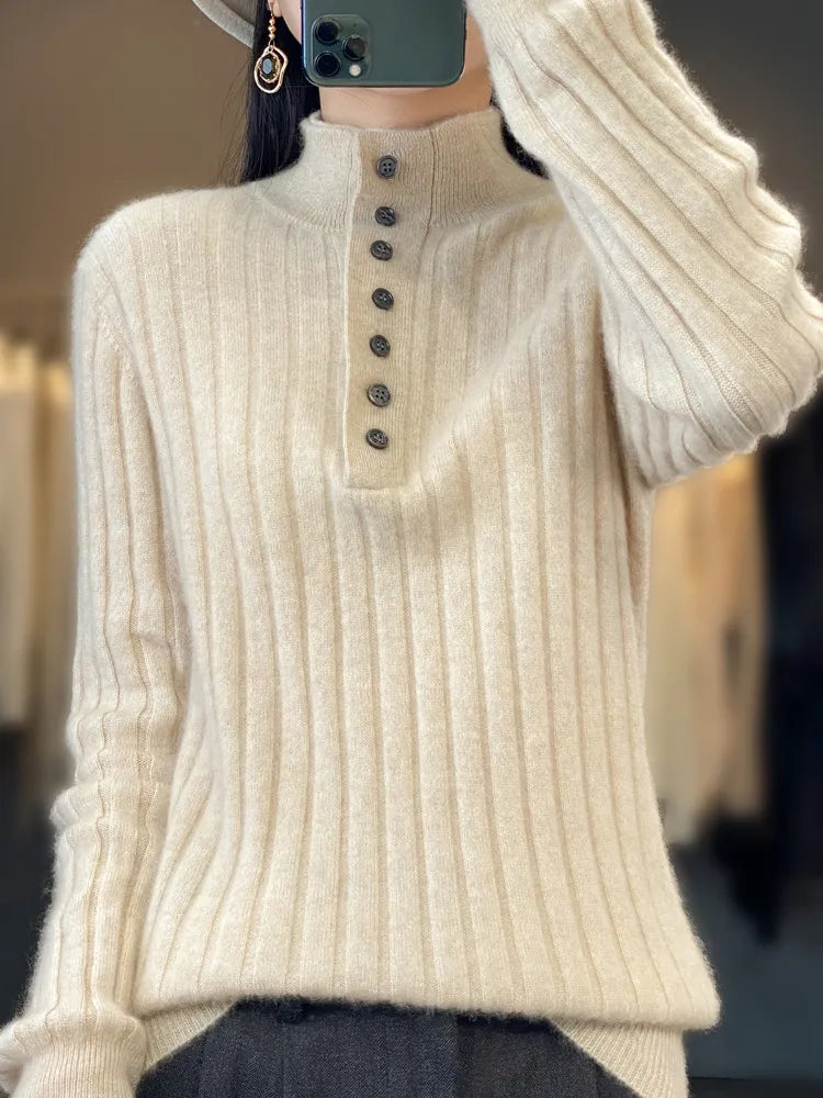 Pull à col rabattu pour femme en laine mérinos d'australie - Ultra Doux