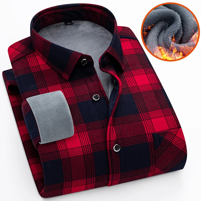 Men's thick corduroy plaid shirt
