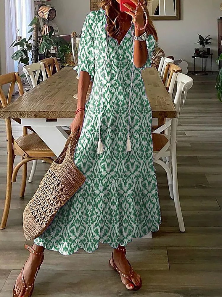 Long floral print summer dress