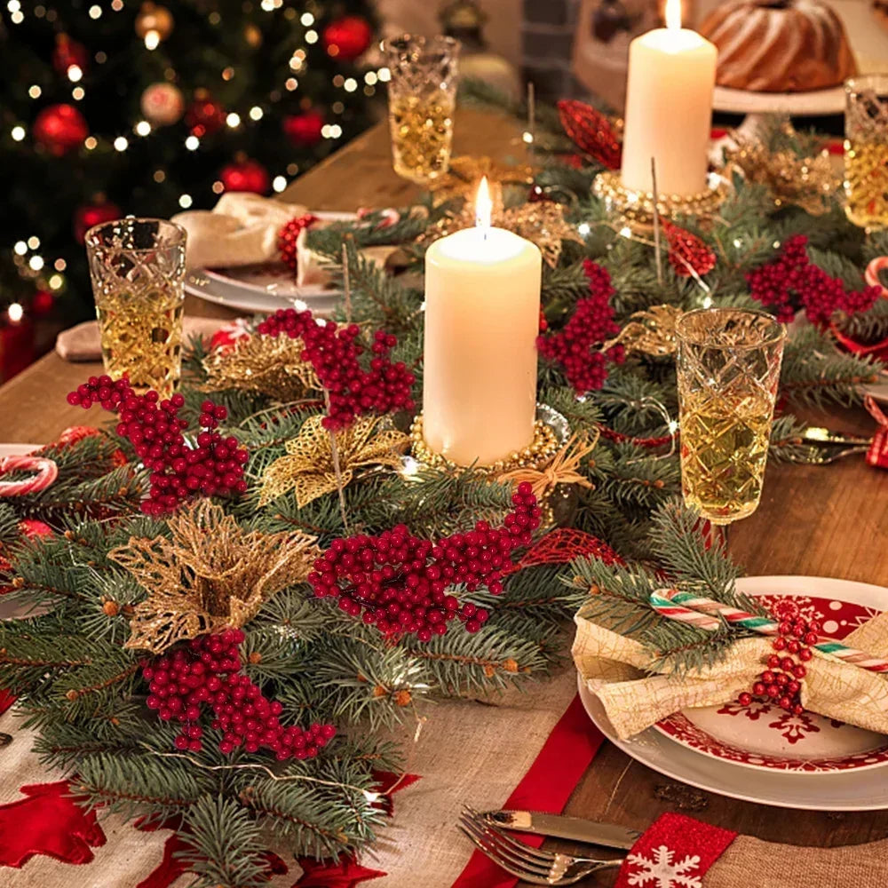 20x Artificial Christmas Holly Berries with Stem