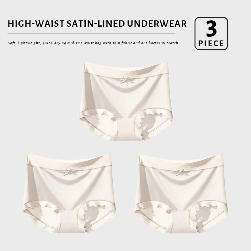 Lot de 3 Culottes en Soie Glacée Taille Haute - Bords Côtelés & Noeud