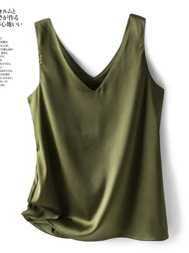 Timeless Satin Tank Top V-Neck Front & Back